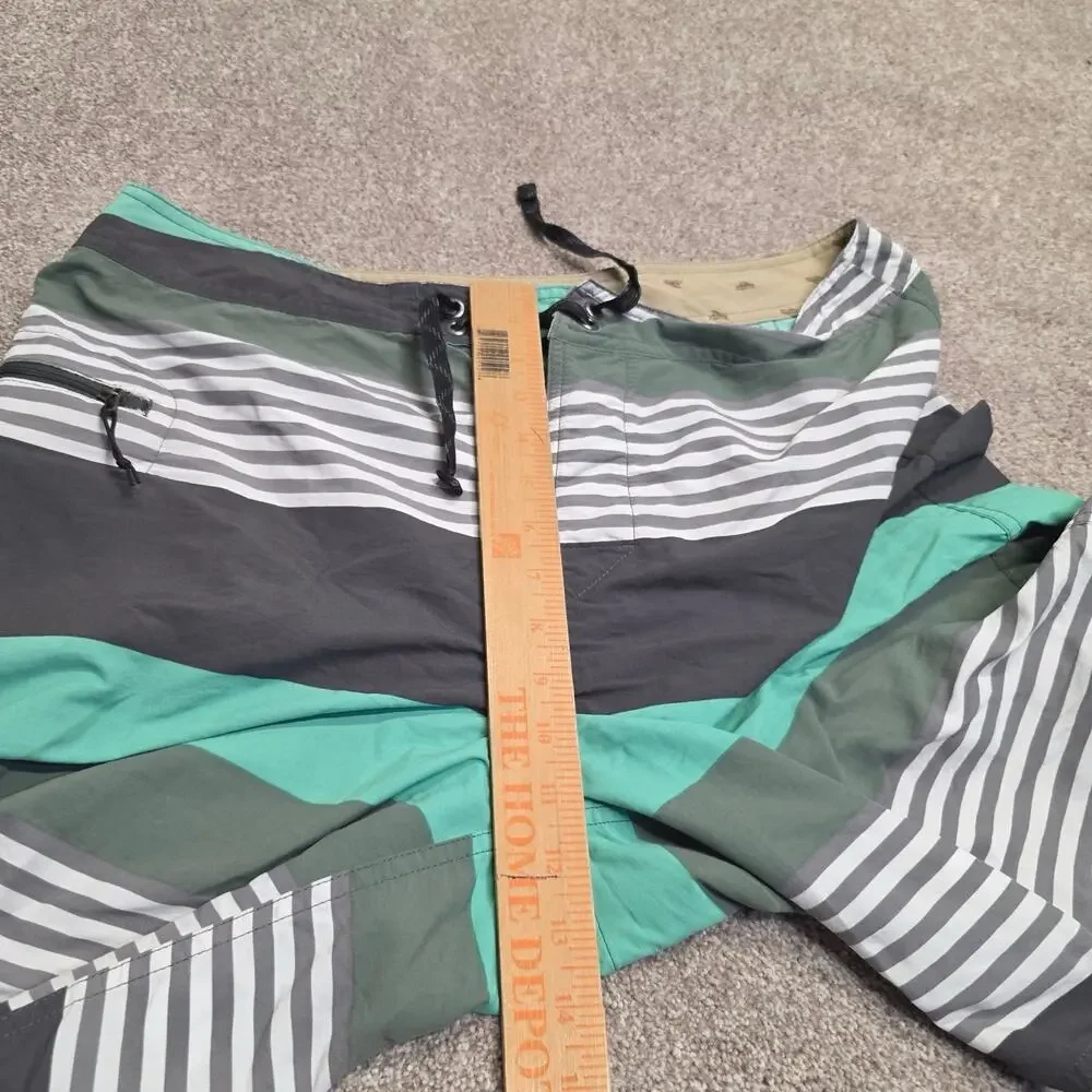 Coastal Surfer Patagonia Men's Board Shorts Size 36 Gray Mint Stripe Nylon